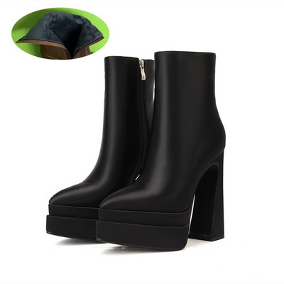 Europska i američka moda Ženske cipele s patentnim zatvaračem s okruglim prstima, super visoka debela peta, kožne gležnjače, ženske štikle s platformom