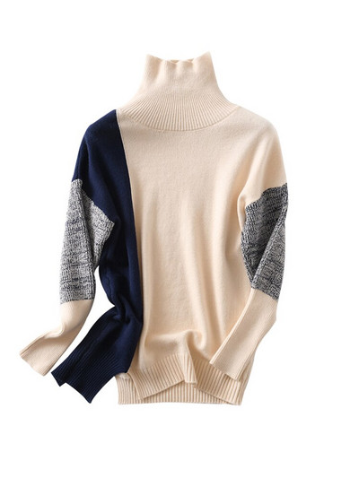 GCAROL Jesen Zima Ženski džemper s dolčevitom u boji imitacije debele vune, modni džemper s prorezom na dnu, pleteni pulover