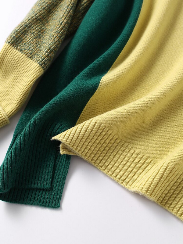 GCAROL Jesen Zima Ženski džemper s dolčevitom u boji imitacije debele vune, modni džemper s prorezom na dnu, pleteni pulover