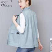 Ženska jakna s otvorenim ovratnikom od 90 kg, velika veličina, tanka jednobojna, ležerna jakna bez rukava, modni široki ljetni kardigan s velikim džepom