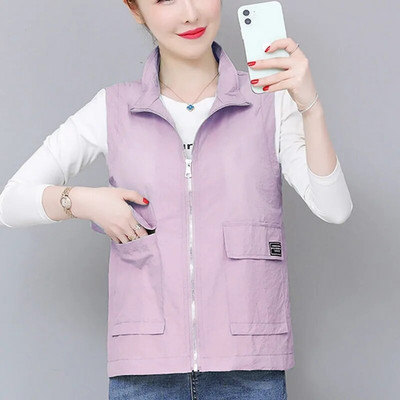 Ženska jakna s otvorenim ovratnikom od 90 kg, velika veličina, tanka jednobojna, ležerna jakna bez rukava, modni široki ljetni kardigan s velikim džepom