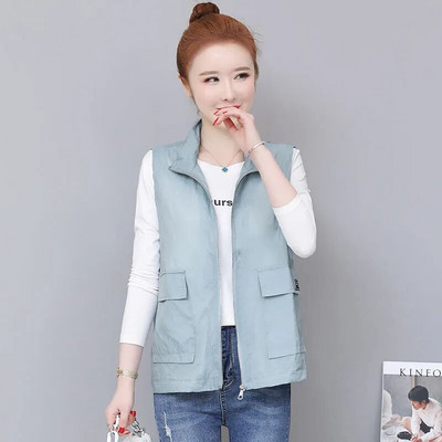 Ženska jakna s otvorenim ovratnikom od 90 kg, velika veličina, tanka jednobojna, ležerna jakna bez rukava, modni široki ljetni kardigan s velikim džepom