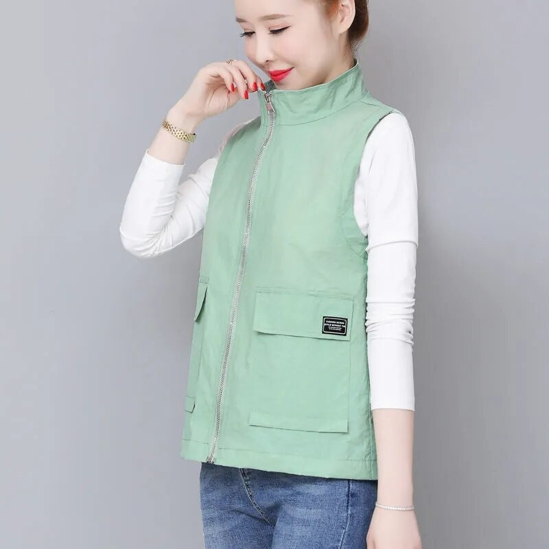 Ženska jakna s otvorenim ovratnikom od 90 kg, velika veličina, tanka jednobojna, ležerna jakna bez rukava, modni široki ljetni kardigan s velikim džepom