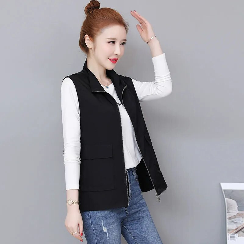 Ženska jakna s otvorenim ovratnikom od 90 kg, velika veličina, tanka jednobojna, ležerna jakna bez rukava, modni široki ljetni kardigan s velikim džepom