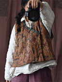 „Johnature“ moteriškos vintažinės liemenės paltai be rankovių V formos iškirptės mygtukų raštas gėlėmis 2022 m. rudens Naujas aukštos kokybės lininis moteriškas liemenės paltai