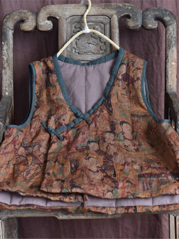 „Johnature“ moteriškos vintažinės liemenės paltai be rankovių V formos iškirptės mygtukų raštas gėlėmis 2022 m. rudens Naujas aukštos kokybės lininis moteriškas liemenės paltai