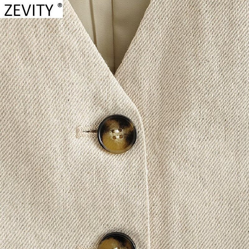Zevity sieviešu vintage V kakla vienkrāsains lina īsa veste jaka Sieviešu retro bezpiedurknēm ikdienas tievs jostas mētelis šiki apgriezti topi CT705