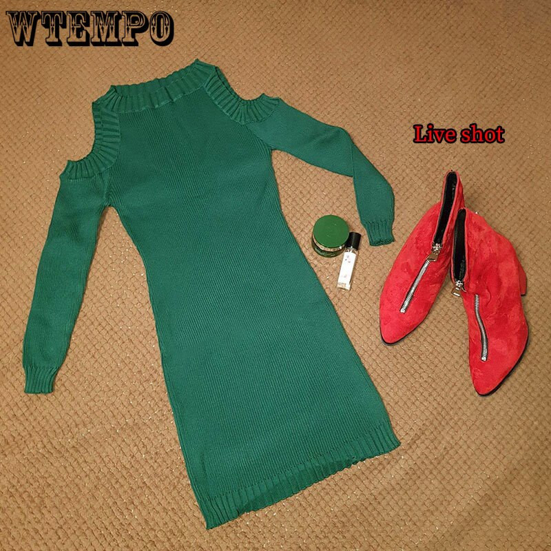 Γυναικείο πλεκτό πουλόβερ πουλόβερ σέξι μακρυμάνικο πλεκτό φόρεμα Γυναικεία μεσαία τσάντα Hip Base Bodycon Jumper