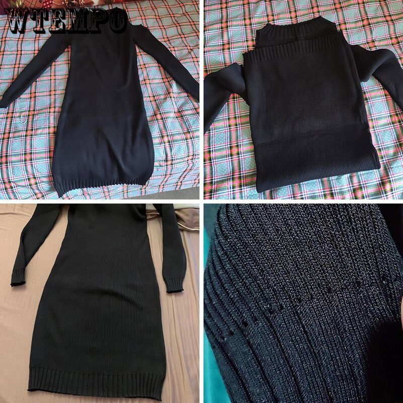 Γυναικείο πλεκτό πουλόβερ πουλόβερ σέξι μακρυμάνικο πλεκτό φόρεμα Γυναικεία μεσαία τσάντα Hip Base Bodycon Jumper