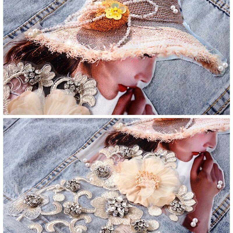 Proljeće Jesen Ženski traper prsluk Novi prsluk s dijamantnim cvijećem Bez rukava Vintage kratka jakna Jeans prsluk Ležerne ženske majice