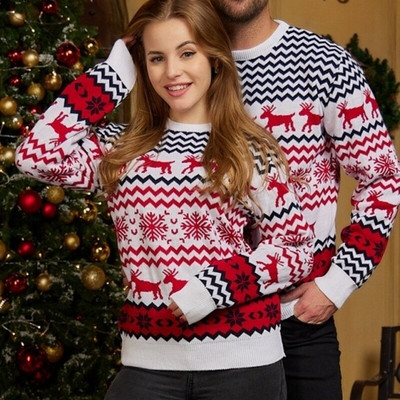 Christmas O Neck Sueter Jumpers Xmas matching outfits Πουλόβερ για ζευγάρια Γυναικεία Ανδρικά Unisex Casual Loose Πλεκτά Μακρυμάνικα