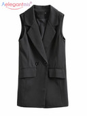 Aelegantmis biroja dāmu gara ikdienas veste sieviešu klasiska brīva, melna kabatas veste, sieviete, eleganta, šaura virsdrēbes bez piedurknēm