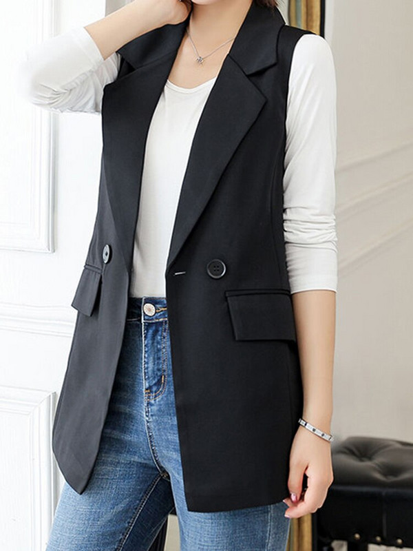Aelegantmis biroja dāmu gara ikdienas veste sieviešu klasiska brīva, melna kabatas veste, sieviete, eleganta, šaura virsdrēbes bez piedurknēm