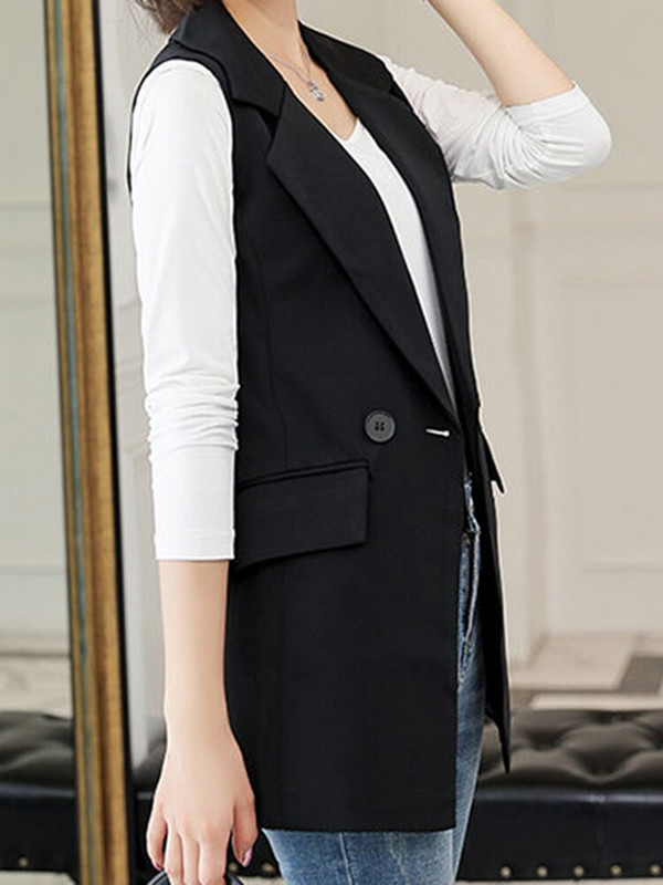 Aelegantmis biroja dāmu gara ikdienas veste sieviešu klasiska brīva, melna kabatas veste, sieviete, eleganta, šaura virsdrēbes bez piedurknēm