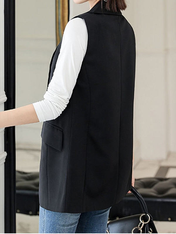 Aelegantmis biroja dāmu gara ikdienas veste sieviešu klasiska brīva, melna kabatas veste, sieviete, eleganta, šaura virsdrēbes bez piedurknēm