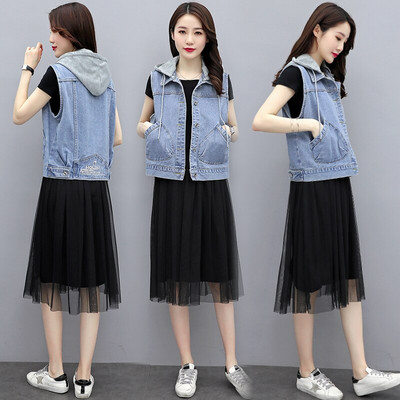 4XL 5XLPliela izmēra sieviešu džinsa veste kapuce 2020. gada vasaras šauri džinsi Gilet Femme Streetwear bezpiedurkņu īsās jakas, džinsa veste