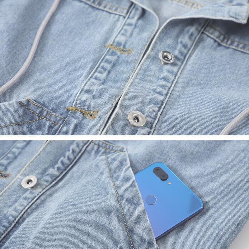 4XL 5XLPliela izmēra sieviešu džinsa veste kapuce 2020. gada vasaras šauri džinsi Gilet Femme Streetwear bezpiedurkņu īsās jakas, džinsa veste