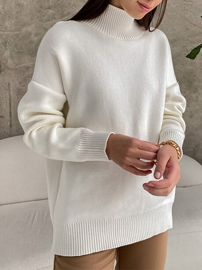 Γυναικείο πουλόβερ υπερμεγέθη ζιβάγκο καφέ vintage πουλόβερ 2022 Απλό χειμωνιάτικο μαλακό χοντρό ζεστό πλεκτό πουλόβερ για γυναίκες