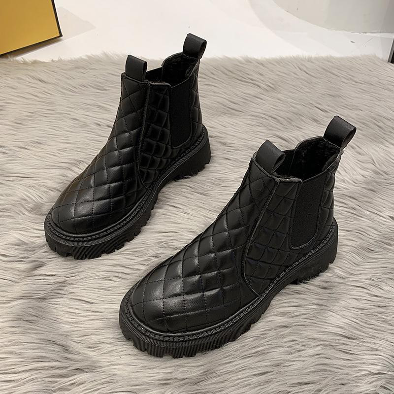 Melni bēši sieviešu zābaki neslīdoši sniega zābaki sieviešu paaugstināti dibeni silti samta īsi režģa zābaki platformas apavi