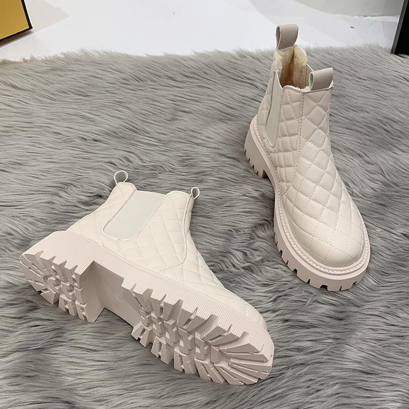 Melni bēši sieviešu zābaki neslīdoši sniega zābaki sieviešu paaugstināti dibeni silti samta īsi režģa zābaki platformas apavi