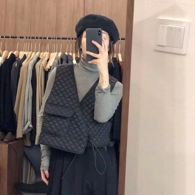 Γιλέκα Γυναικεία Φθινοπωρινά Argyle Κομψές τσέπες με λαιμόκοψη V-λαιμόκοψη Αμάνικα γιλέκα για κορίτσια Φαρδιά Ulzzang Cozy Stylish Τρυφερό OL Chic