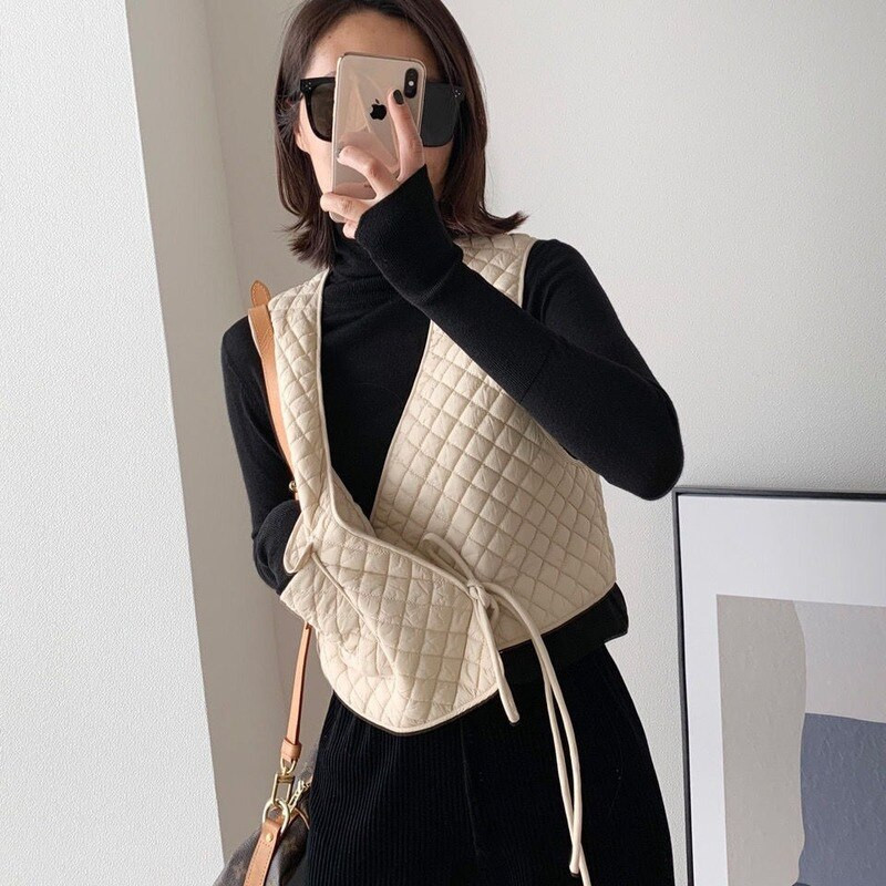Γιλέκα Γυναικεία Φθινοπωρινά Argyle Κομψές τσέπες με λαιμόκοψη V-λαιμόκοψη Αμάνικα γιλέκα για κορίτσια Φαρδιά Ulzzang Cozy Stylish Τρυφερό OL Chic