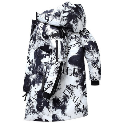 Ανδρικό χειμερινό πουπουλένιο τζάκετ Κορεατική έκδοση Mid Long Tide Ζεστό χοντρό λεπτή εφαρμογή White Duck Down Parka Αντιανεμικό ανδρικό μπουφάν