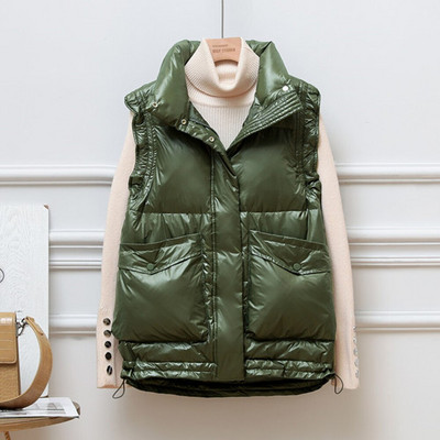 Νέο χειμερινό γιλέκο πάπιας 2021 Γυναικείο γιλέκο εξαιρετικά ελαφρύ υπερμεγέθη, casual κοντή τσέπη με φερμουάρ Αμάνικο μπουφάν γυναικείο παρκά