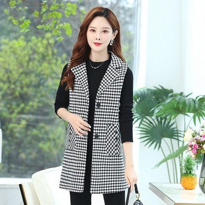 #0732 Vintage ujjatlan blézer női egysoros vékony középkorú női mellény mellény kockás mellény női tavaszi ősz