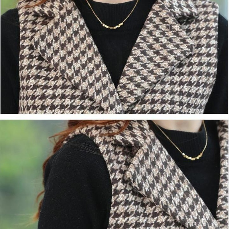 #0732 Vintage ujjatlan blézer női egysoros vékony középkorú női mellény mellény kockás mellény női tavaszi ősz