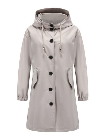 2022. őszi tél, új női, vízálló, egyszínű, laza, hosszú széldzseki nőknek, divatos felvonókabát