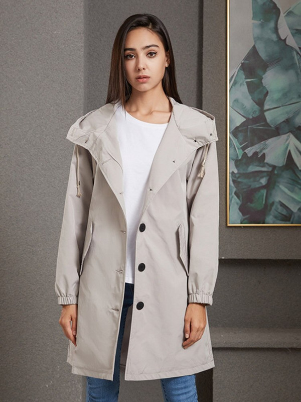 2022. őszi tél, új női, vízálló, egyszínű, laza, hosszú széldzseki nőknek, divatos felvonókabát