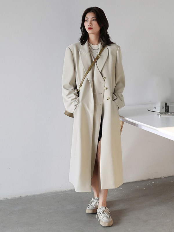 IEQJ 2022 Rudens Jauns Trend Mētelis Sieviešu Smagās Industrijas Divkāršās piedurknes ar garām piedurknēm vaļīgs vējjaka sieviešu apģērbs 3W5745