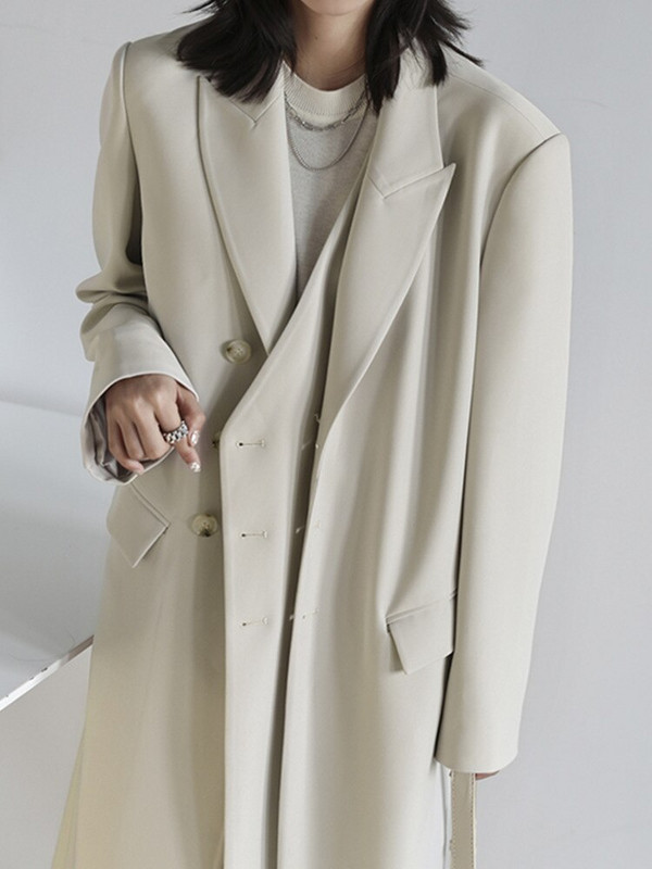 IEQJ 2022 Rudens Jauns Trend Mētelis Sieviešu Smagās Industrijas Divkāršās piedurknes ar garām piedurknēm vaļīgs vējjaka sieviešu apģērbs 3W5745