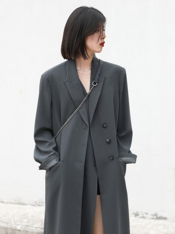 IEQJ 2022 Rudens Jauns Trend Mētelis Sieviešu Smagās Industrijas Divkāršās piedurknes ar garām piedurknēm vaļīgs vējjaka sieviešu apģērbs 3W5745