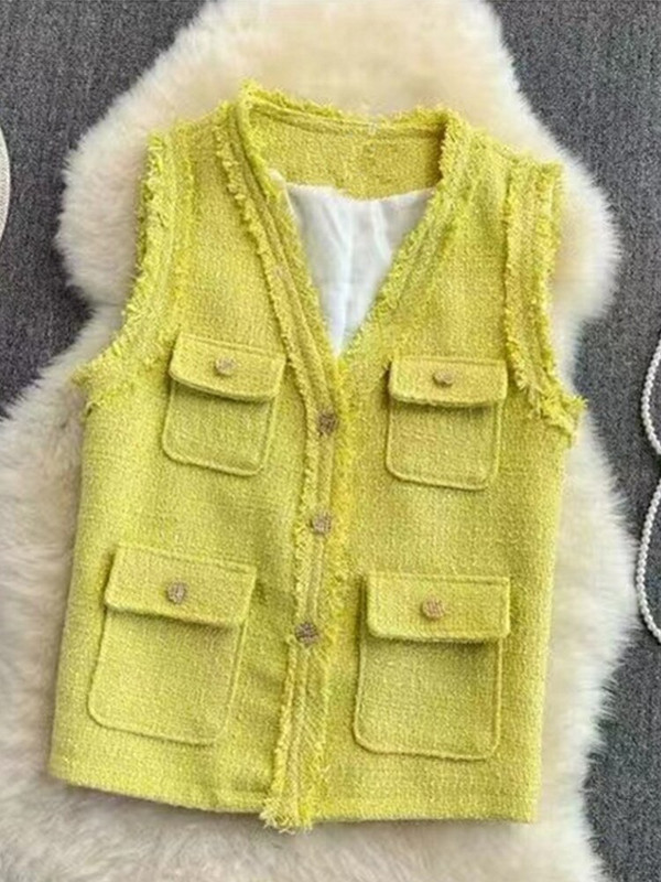 SMTHMA Jauns pavasaris, vispiemērotākais, vienkrāsains veste Tvīda jakas veste sieviešu modes virsdrēbes ar vienrindu pušķi