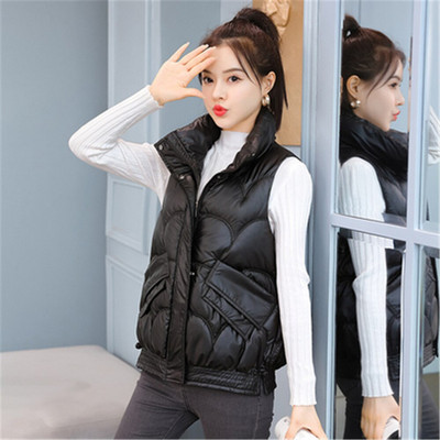 Κορεάτικα γυναικεία χειμωνιάτικα γιλέκα με κουκούλα 2021 Νέο κοντό γιλέκο σε φωτεινό χρώμα Βαμβακερό τζάκετ αμάνικο γυναικείο γιλέκο χειμωνιάτικο