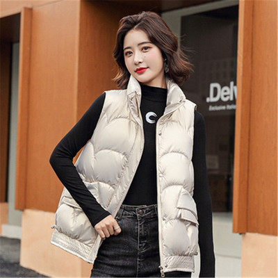 Κορεάτικα γυναικεία χειμωνιάτικα γιλέκα με κουκούλα 2021 Νέο κοντό γιλέκο σε φωτεινό χρώμα Βαμβακερό τζάκετ αμάνικο γυναικείο γιλέκο χειμωνιάτικο