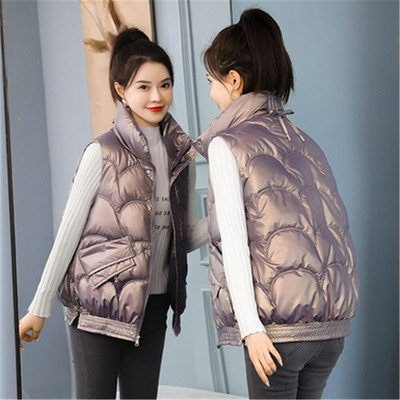 Κορεάτικα γυναικεία χειμωνιάτικα γιλέκα με κουκούλα 2021 Νέο κοντό γιλέκο σε φωτεινό χρώμα Βαμβακερό τζάκετ αμάνικο γυναικείο γιλέκο χειμωνιάτικο