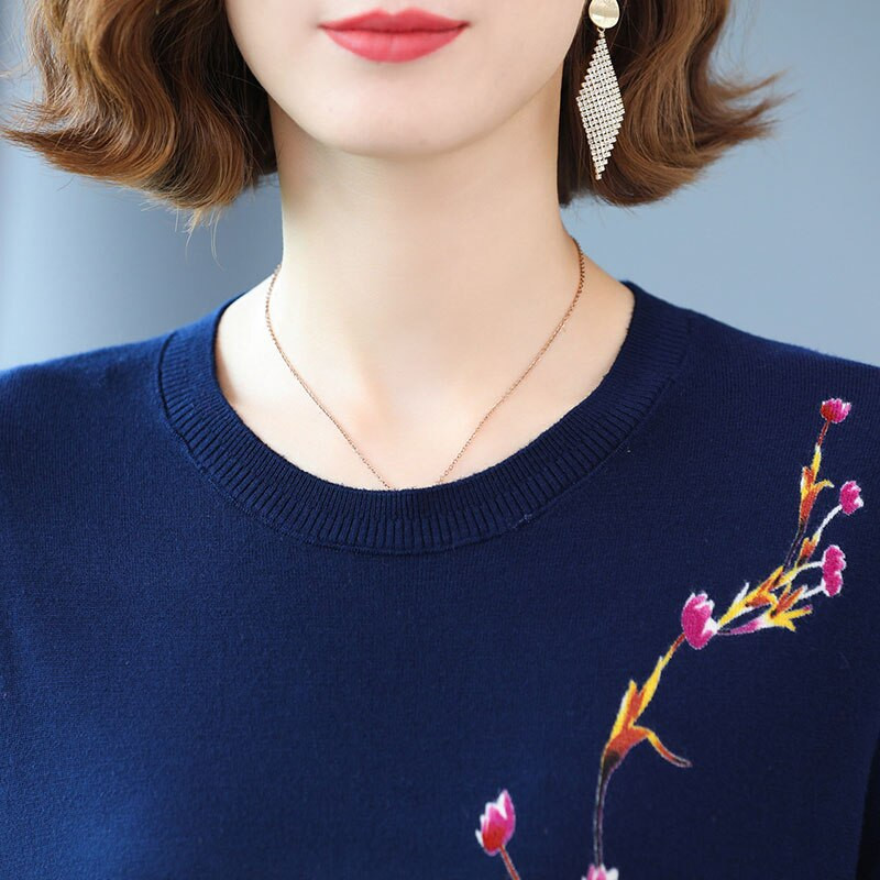 YISU Proljeće Jesen Ženska odjeća Pulover s O-izrezom Ženski džemper s printom cvijeta ruže Labavi ležerni Dugi pleteni pulover 2021.