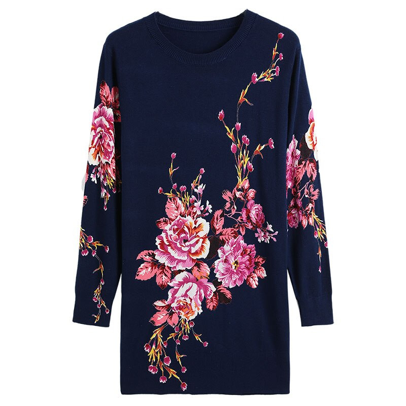 YISU Proljeće Jesen Ženska odjeća Pulover s O-izrezom Ženski džemper s printom cvijeta ruže Labavi ležerni Dugi pleteni pulover 2021.