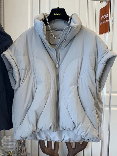 Syiwidii prsluk Ženska napuhana jakna bez rukava Jesen Zima 2022. Ženske prevelike široke ležerne tople puh kaputi s dolčevitom i patentnim zatvaračem