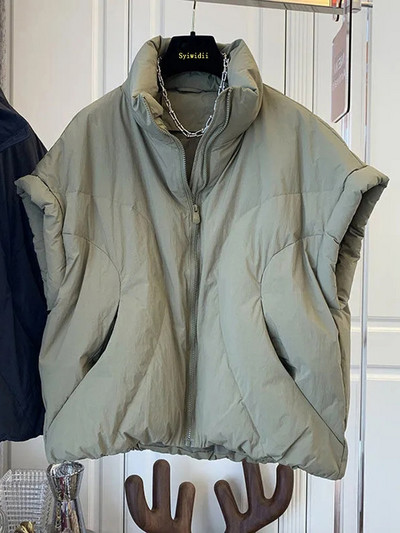 Syiwidii prsluk Ženska napuhana jakna bez rukava Jesen Zima 2022. Ženske prevelike široke ležerne tople puh kaputi s dolčevitom i patentnim zatvaračem