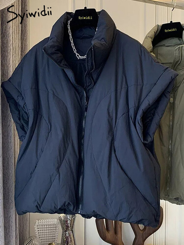 Syiwidii prsluk Ženska napuhana jakna bez rukava Jesen Zima 2022. Ženske prevelike široke ležerne tople puh kaputi s dolčevitom i patentnim zatvaračem