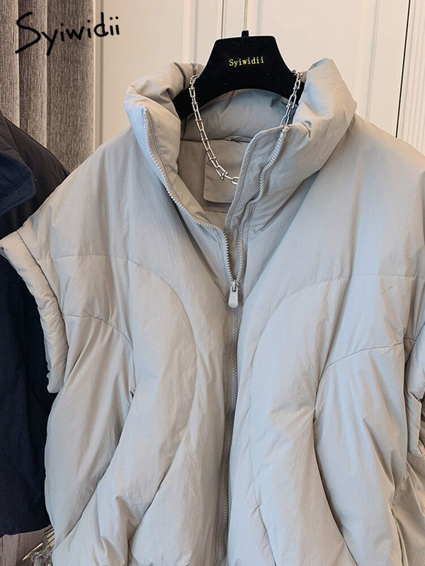 Syiwidii prsluk Ženska napuhana jakna bez rukava Jesen Zima 2022. Ženske prevelike široke ležerne tople puh kaputi s dolčevitom i patentnim zatvaračem