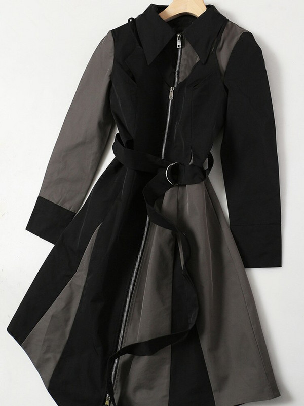 DEAT Modni ženski trenč kaput New Loose Patchwork kontrastne boje Pojas s patentnim zatvaračem Ženska vjetrovka jesen 2022. 7Z275