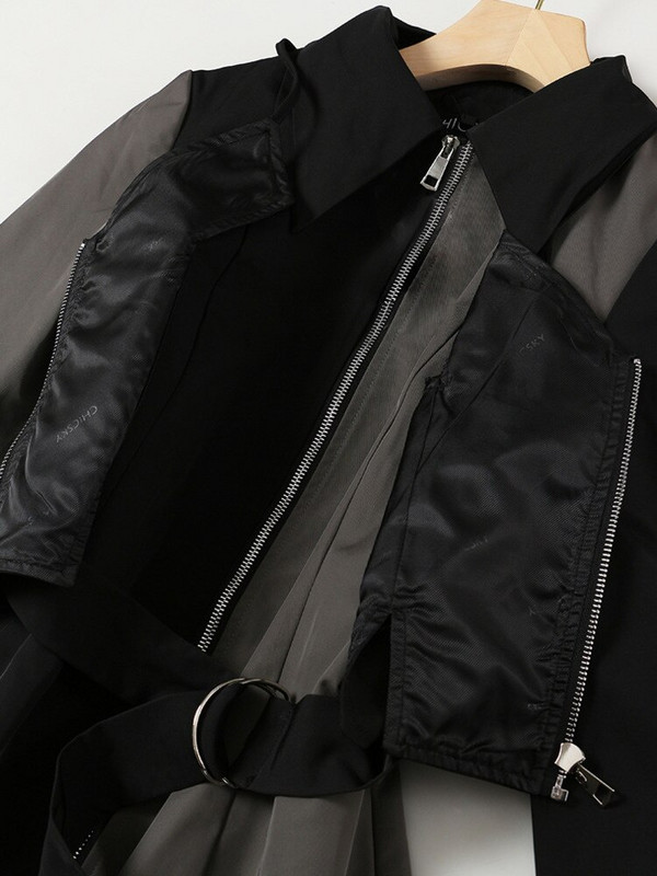 DEAT Modni ženski trenč kaput New Loose Patchwork kontrastne boje Pojas s patentnim zatvaračem Ženska vjetrovka jesen 2022. 7Z275