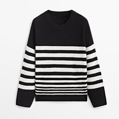 Modishdutti 2022 Winter Women Casual Loose ριγέ πουλόβερ με στρογγυλό λαιμό Γυναικεία ζεστά πλεκτά πουλόβερ