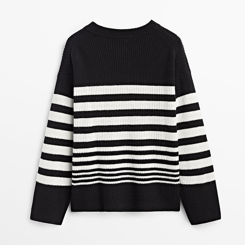 Modishdutti 2022 Winter Women Casual Loose ριγέ πουλόβερ με στρογγυλό λαιμό Γυναικεία ζεστά πλεκτά πουλόβερ