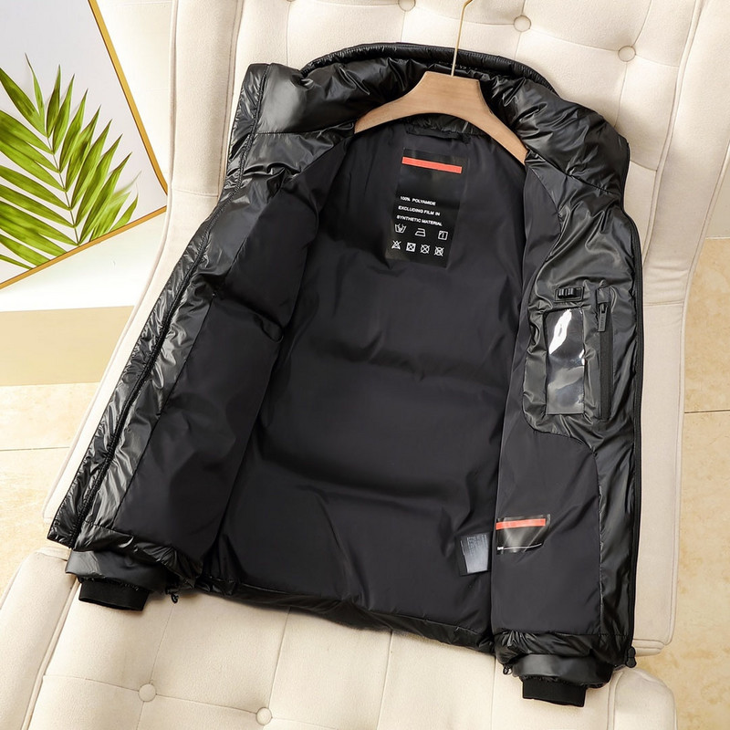 Dūnu mēteļi vīriešiem Ziemas greznība Augstas kvalitātes balta pīļu dūnu jaka Vīriešu silta kapuce, bieza dūnu jaka Vīriešu pusjaka īsa